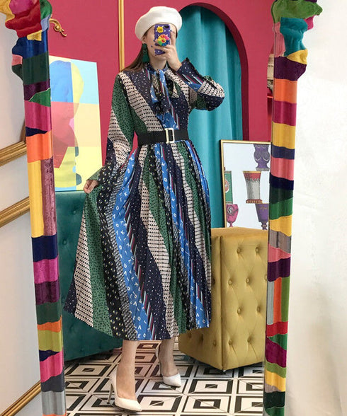 Retro Print Bowtie Dress