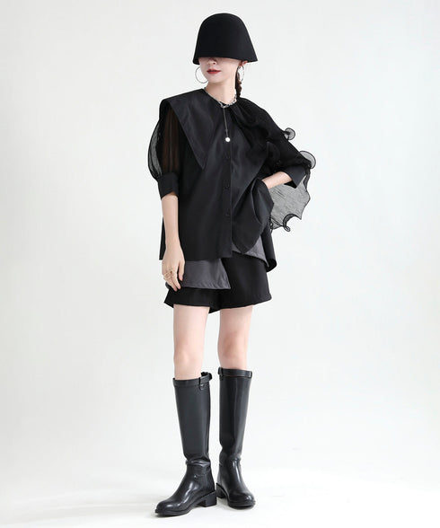 Ruffle Pleated Short Blouse