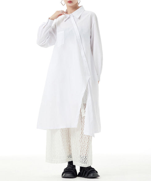 Diagonal Button Long Blouse