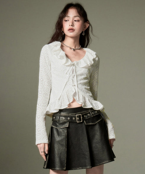 Box Pleat Faux Leather Skirt
