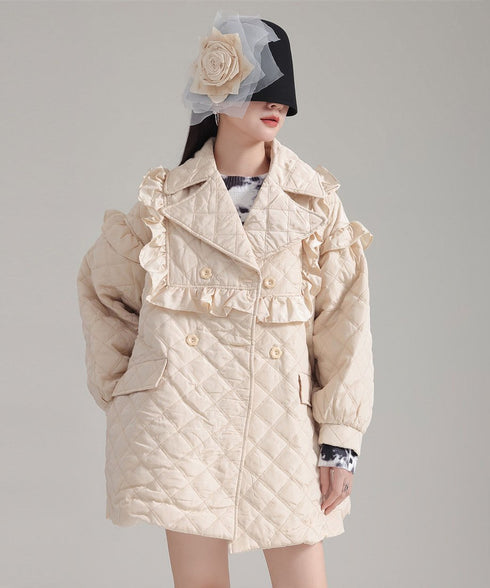 Ruffled Quilted Belted Coat