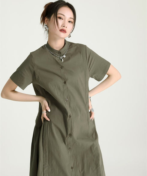 Asymmetric Button Minimal Dress