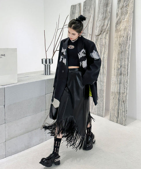 Fringe Faux Leather Skirt