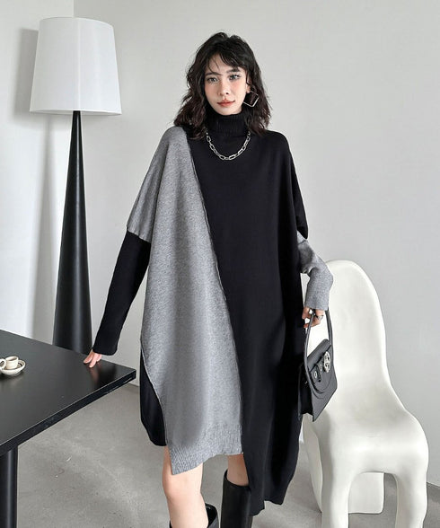 Diagonal Switch Sweater Dress