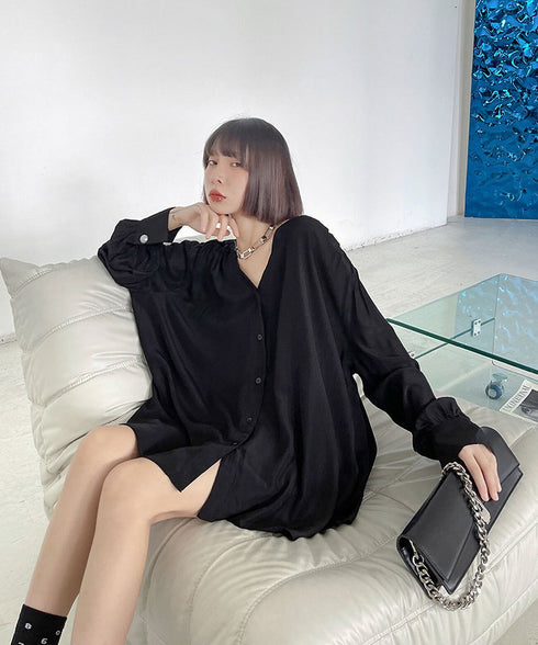 V-Neck Relaxed Satin Blouse