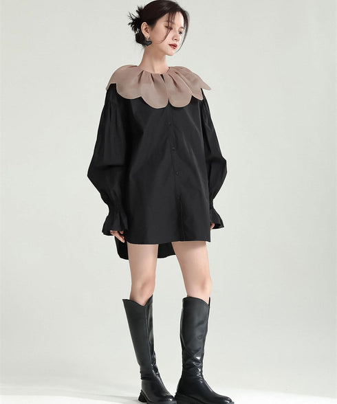 Tulip Collar Volume Sleeve Blouse