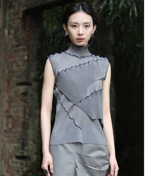 Stand Collar Pleated Top