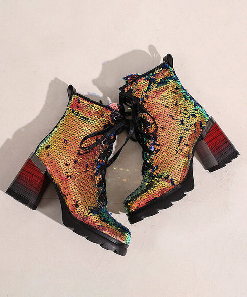 Holographic Sequin Chunky Boots