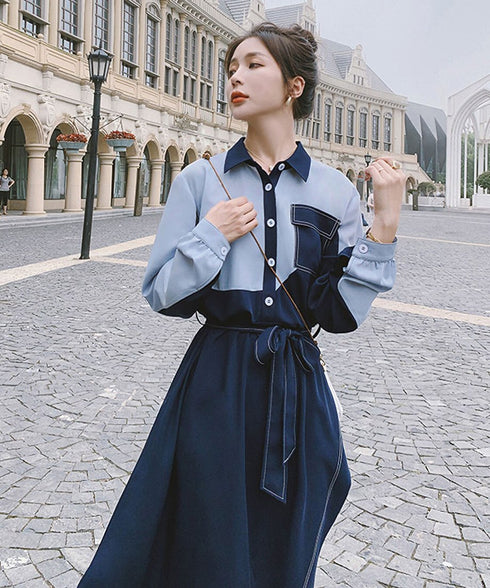 Two-Tone Pocket Shirt Dress