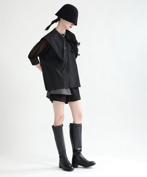 Ruffle Pleated Short Blouse