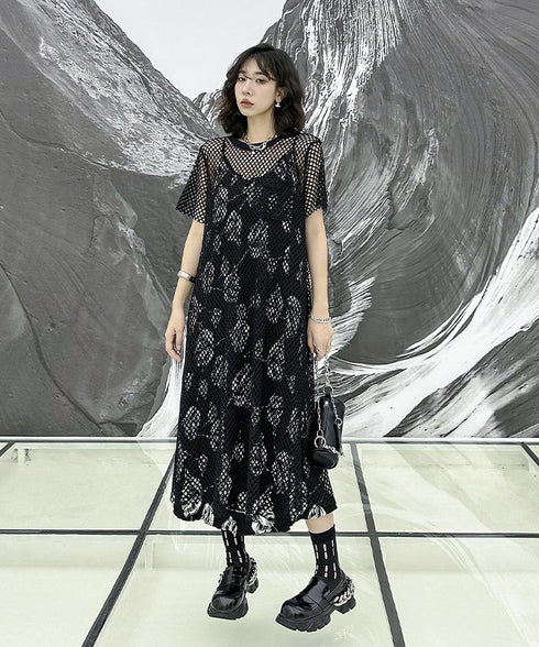 Crew Neck Mesh Dress