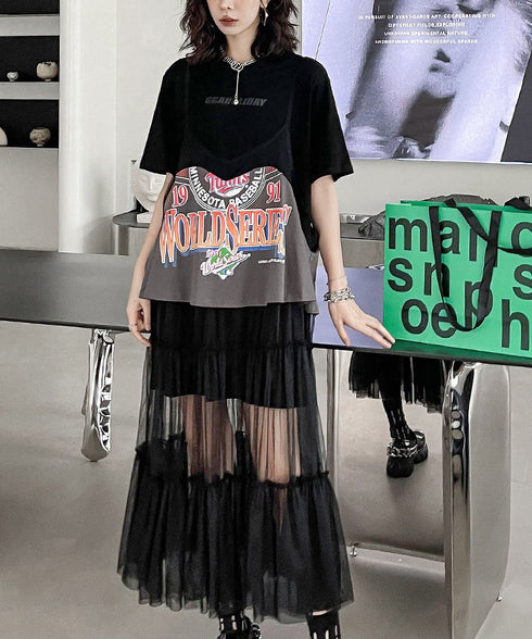 Loose T-shirts & Mesh Dress Co-ord