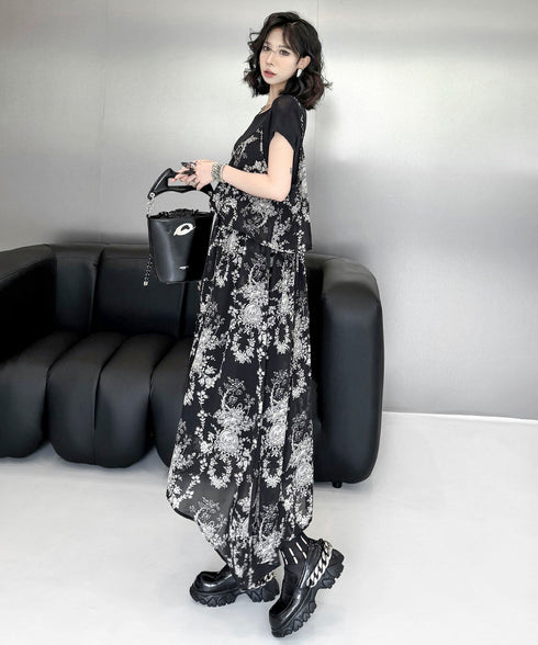 Faux Layered Floral Dress