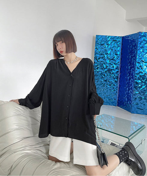 V-Neck Relaxed Satin Blouse