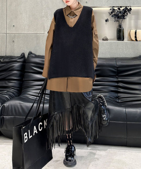 Fringe Faux Leather Skirt