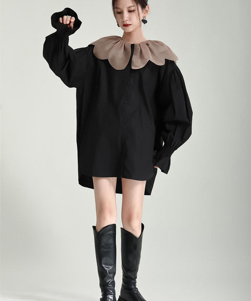 Tulip Collar Volume Sleeve Blouse