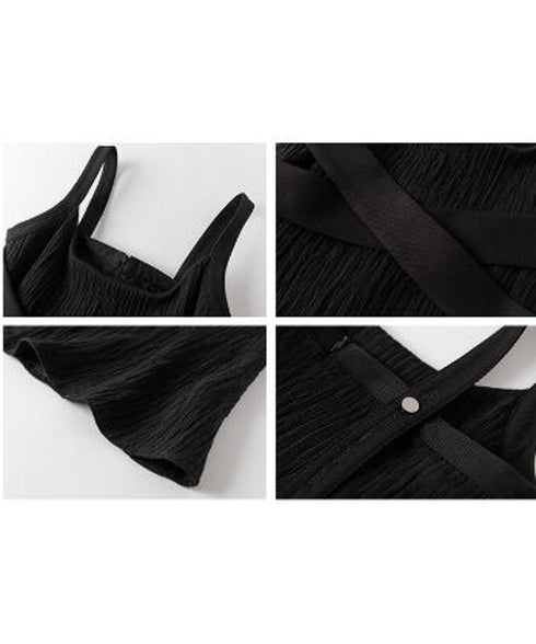 Crinkled Square Neck Long Dress