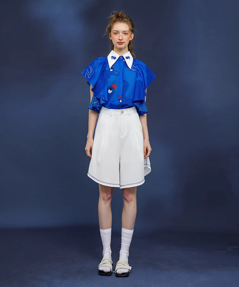 Blue Bird Ruffle Sleeve Blouse