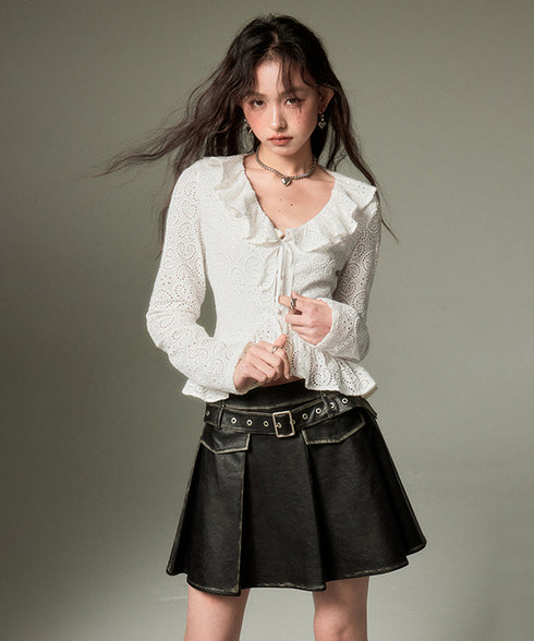 Box Pleat Faux Leather Skirt