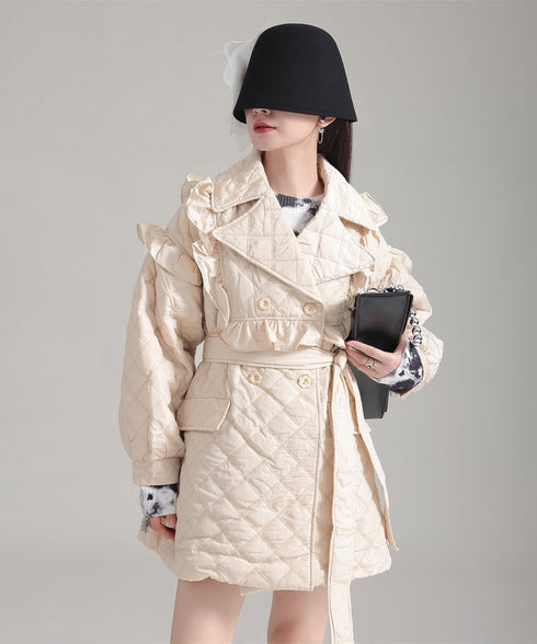 Ruffled Quilted Belted Coat
