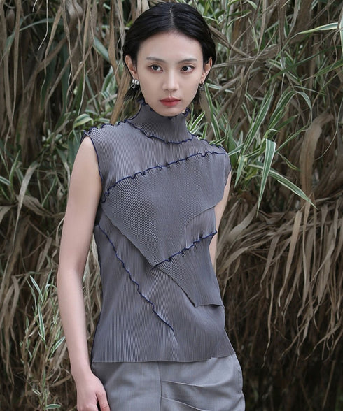 Stand Collar Pleated Top