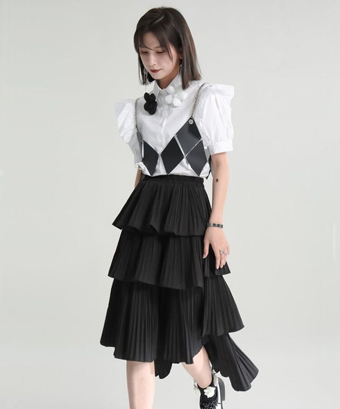 Tiered Pleated Midi Skirt