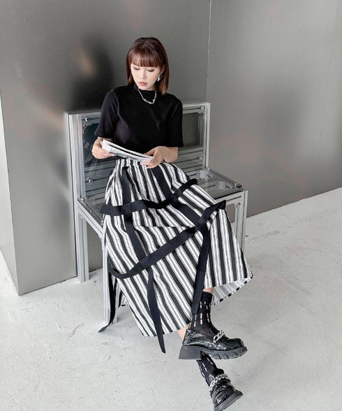 String Ribbon Flare Skirt