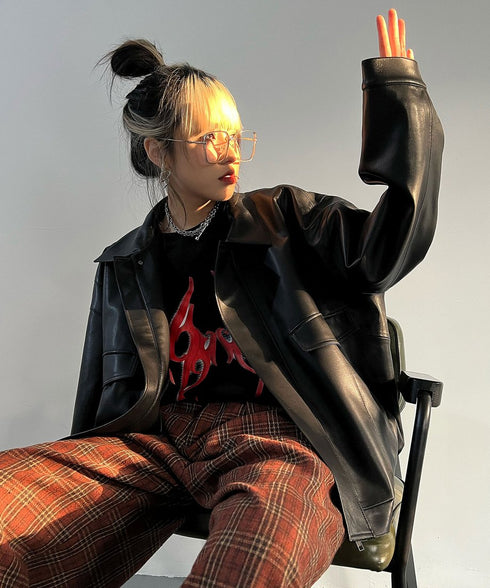 Flap Pocket Faux Leather Jacket