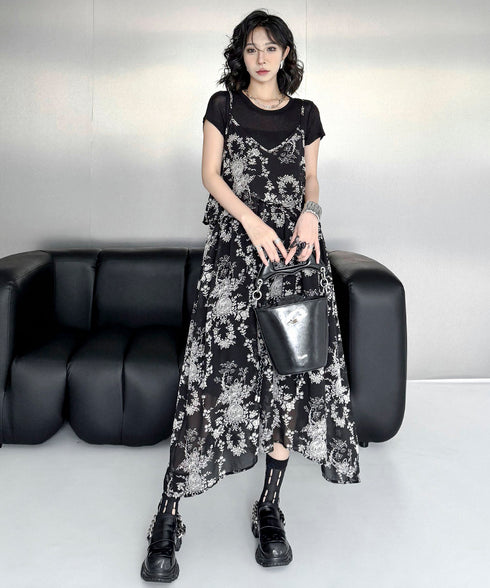 Faux Layered Floral Dress