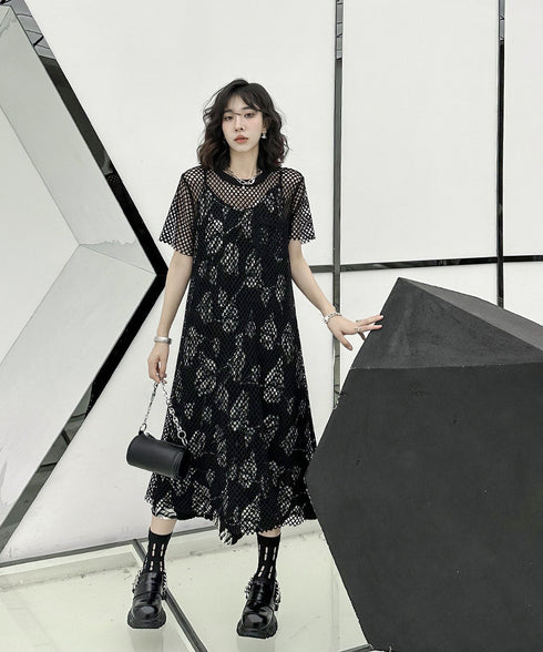 Crew Neck Mesh Dress