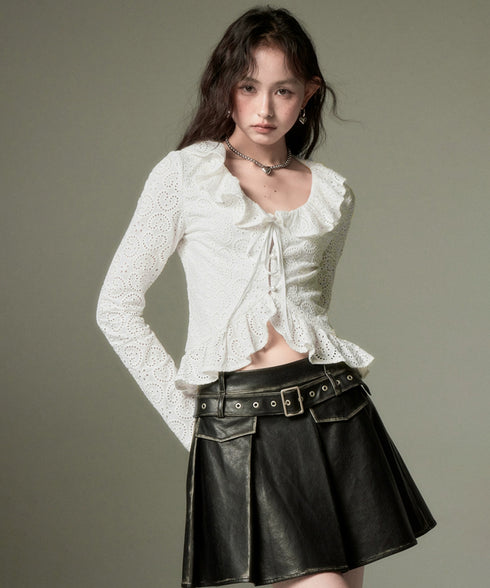 Box Pleat Faux Leather Skirt