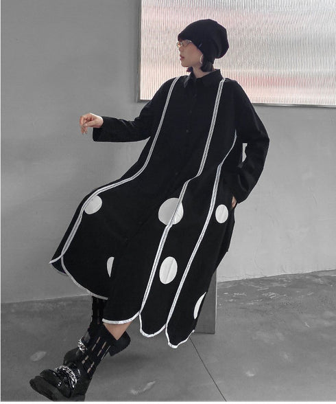 Scallop Dot Graphic Shirt Dress