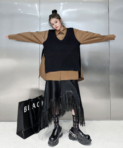 Fringe Faux Leather Skirt