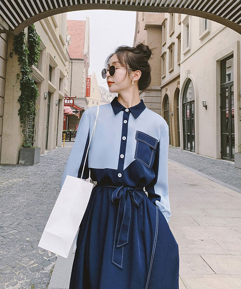 Two-Tone Pocket Shirt Dress