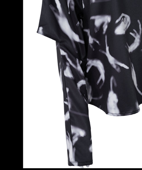 Feather Print Lace Collar Blouse