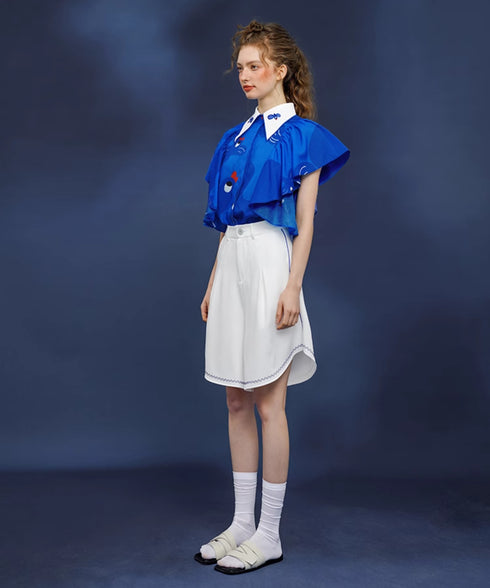 Blue Bird Ruffle Sleeve Blouse