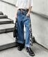 Side Pleated Denim Pants