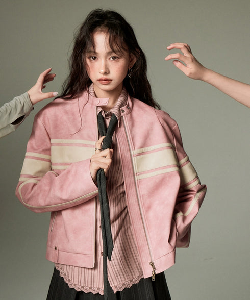 Color Block Faux Leather Jacket