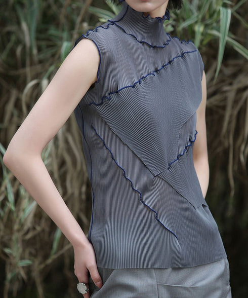 Stand Collar Pleated Top