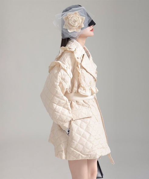 Ruffled Quilted Belted Coat