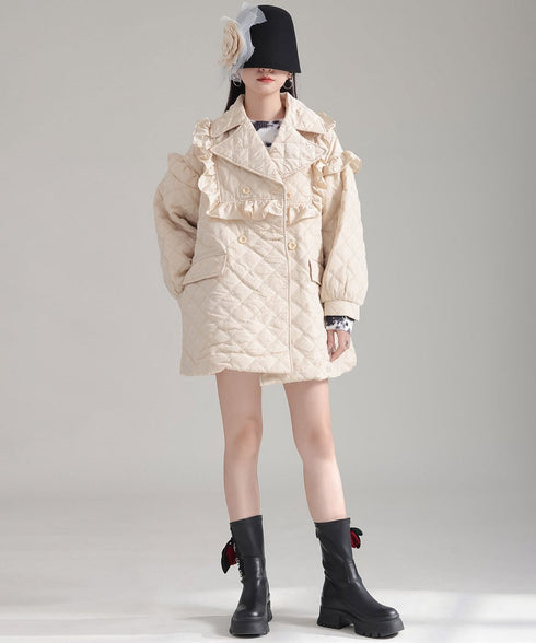 Ruffled Quilted Belted Coat
