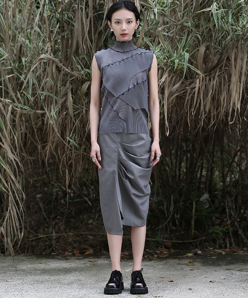 Stand Collar Pleated Top