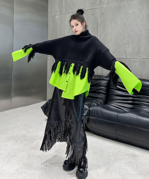 Fringe Faux Leather Skirt