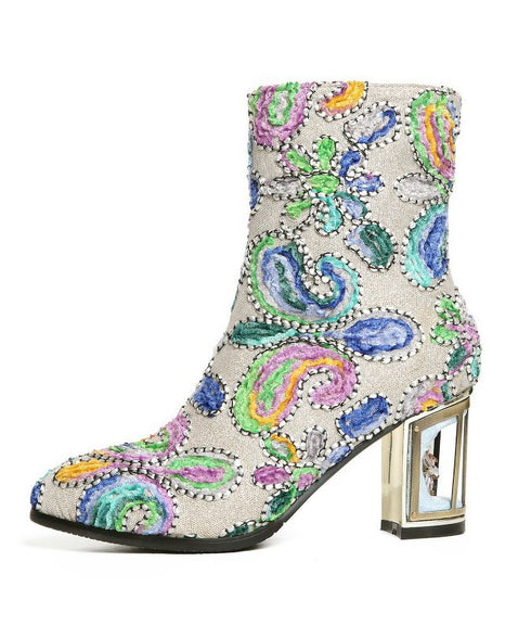 Beads Flower Short Boots