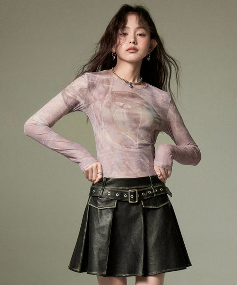 Box Pleat Faux Leather Skirt