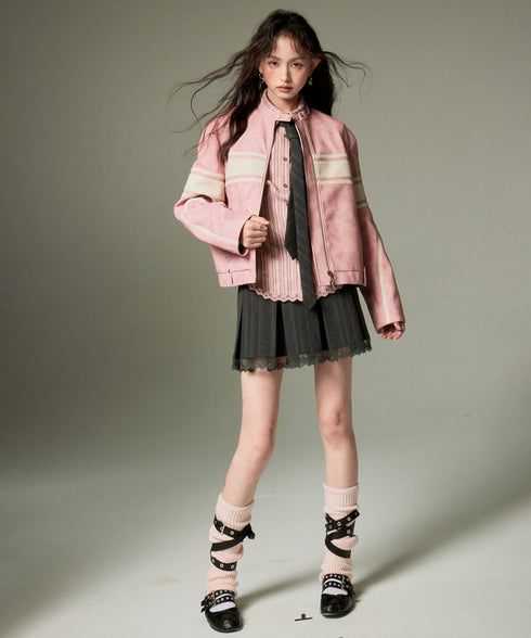 Color Block Faux Leather Jacket