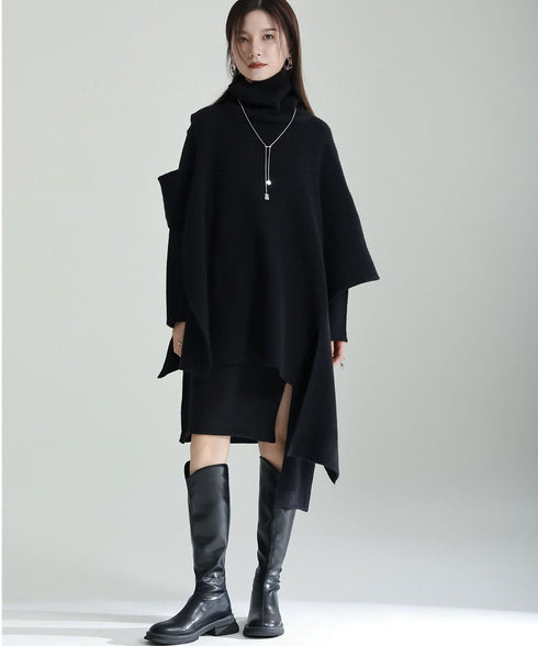 Slit Knit Dress & Poncho Co-ord