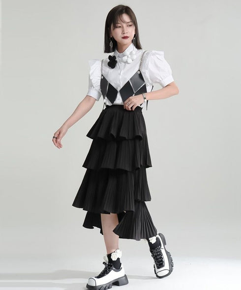 Tiered Pleated Midi Skirt