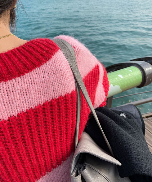 Striped V-neck Sweater Dress