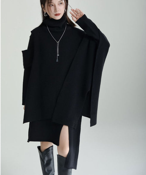 Slit Knit Dress & Poncho Co-ord